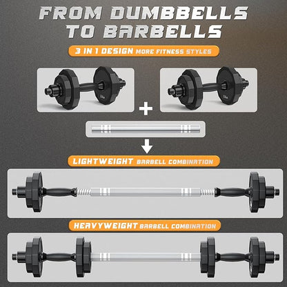 KISS GOLD Weights Dumbbells Set, Adjustable Dumbbell Sets 22Lbs 44Lbs 66Lbs 88Lbs with Solid Steel, Barbell Free Weight Set with Connector Workout Home Gym Equipment for Men Women Strength Training Shaping