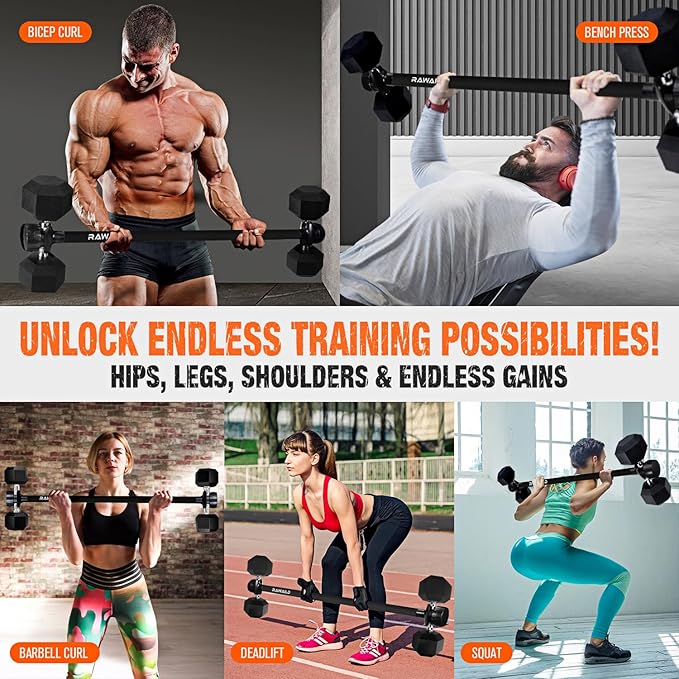 Dumbbell Converter, Convert Dumbbells to Barbell Set, Weight Bar for Bench Presses, Squats, Hip Thrust, Deadlifts, Home Weightlifting and Strength Training, Up to 300lbs, Versatile Home Gym Equipment