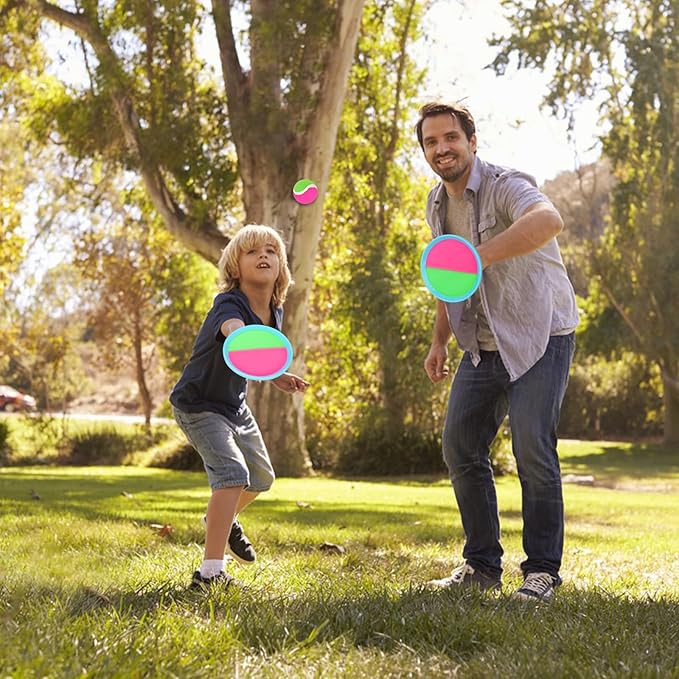 Toss and Catch Ball Set 4-8, Outdoor 6 Paddles, 3 Balls,