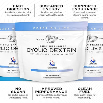 Muscle Feast Highly Branched Cyclic Dextrin Premium Pre-Workout or Post-Workout Supplement, Unflavored, 5lbs