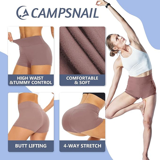 CAMPSNAIL Workout Biker Shorts Women - 3"/5"/8" High Waisted Tummy Control Spandex Booty Volleyball Shorts for Yoga Dance