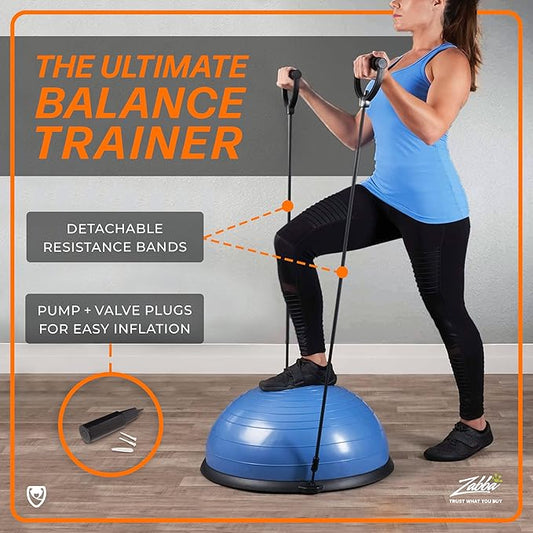 URBNFit Half Balance Ball - Yoga Ball Balance Trainer for Core Stability & Full Body Workout at Home or Gym - Resistance Bands, Pump and Exercise Guide Included