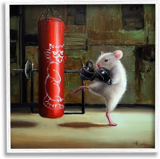 Stupell Industries Detailed Mouse Kick Boxing Cat Punching Bag, Design by Lucia Heffernan