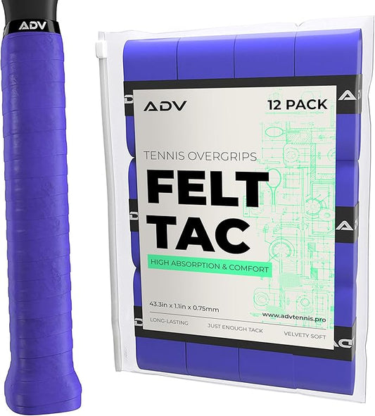 ADV Dry Tennis Overgrip Tape - 3, 12, 30, 60 Pack - FeltTac Tennis Racket Grip Tape - Ultra Absorbent Tennis Grip Tape - Comfort Tennis Racket Grips - Tennis Grips Overgrip