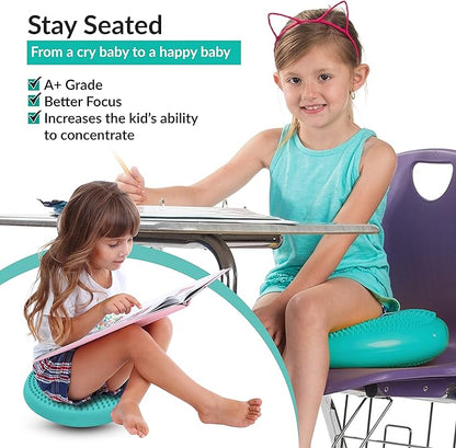 RFAQK Inflated Air Stability Wobble Cushion - Wiggle Seat to Improve Sitting Posture & Attention, Stability Balance Disc for Physical Therapy Exercise [Extra Thick, Pump, Bag, E-Book Included] (Green)