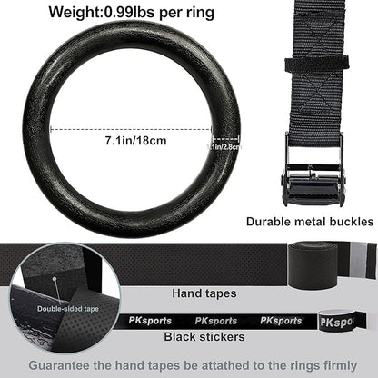 PACEARTH Gymnastic Rings 1100lbs Capacity with 14.76ft Adjustable