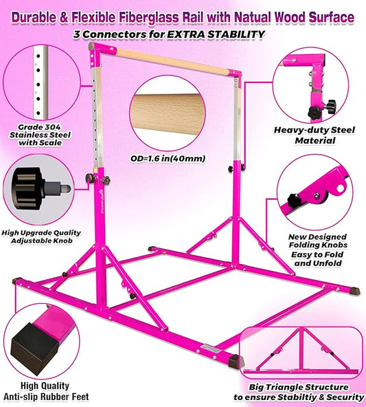 PreGymnastic Foldable Gymnastics Bar 6FT Gymnastic 3-18, Weight 500 LB,