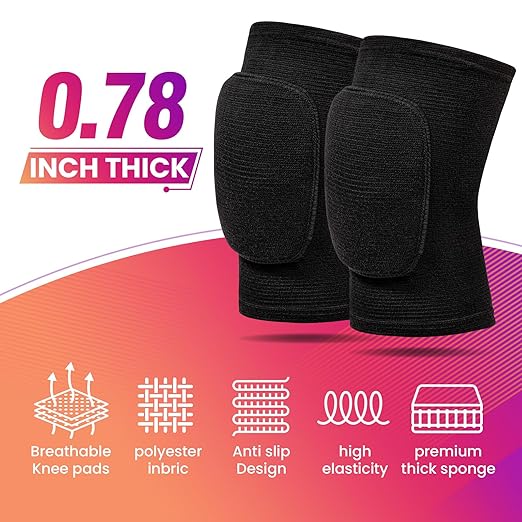 Volleyball Knee Pads,Knee Pads for Women,Men,Kids,Girls,Knee Brace for Basketball Volleyball Football Dance Yoga Tennis Running Cycling Workout Climbing (Black, Large)