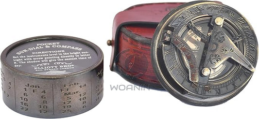 Vintage Brass Sundial Compass/Directional Magnetic Compass for Navigation/Sundial