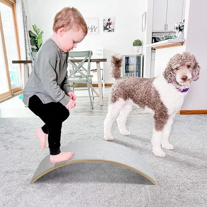 Gentle Monster Wooden Wobble Balance Board, 35 Inch Rocker Board Natural Wood, Kids Toddler Open Ended Learning Toy, Yoga Curvy Board for Office & Classroom Adult