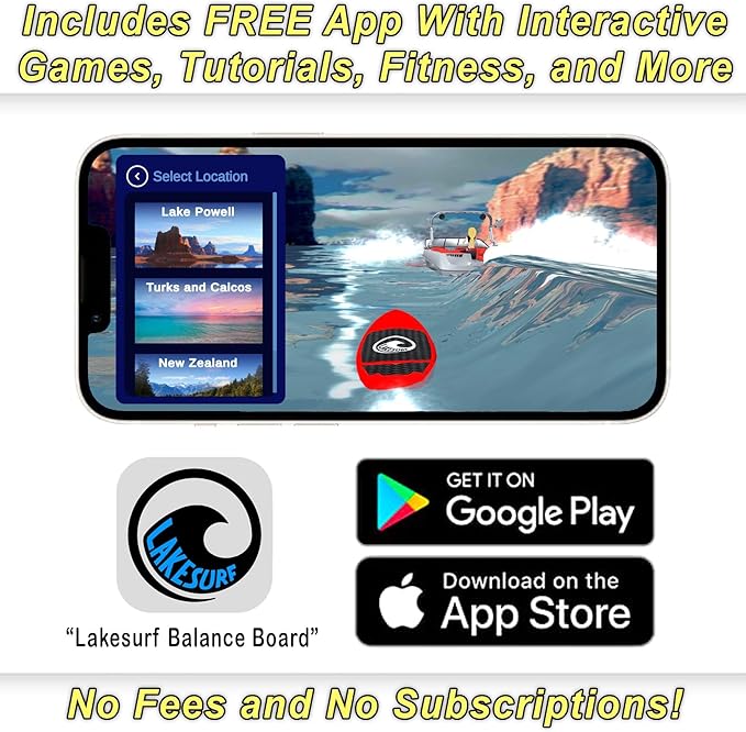 Wakesurf Balance Board by Lakesurf - Includes Motion Tracking App & Phone Mount for Wakesurfing Simulation, Games, Fitness Training, and Tutorials