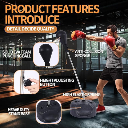 Punching Bag with Stand-Fast Bounceback to Increase Speed, Reflexes, and Stamina – Height Adjustable for Training, Boxing Equipment, Stress Relief & Fitness
