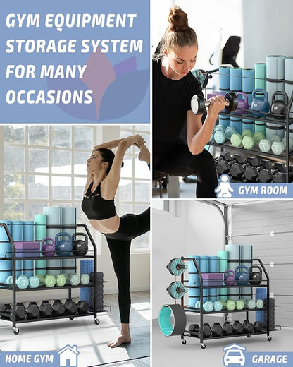 Staransun Weight Rack for Dumbbells - Widened Home Gym Storage Rack - Dumbbell Rack with 4 Flexible Wheels and Unique Storage on Both Sides
