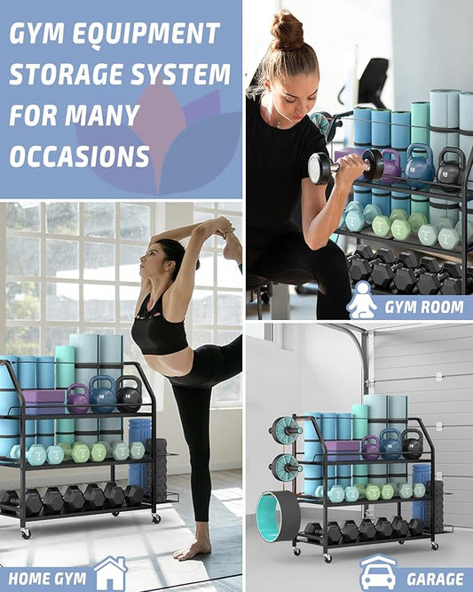 Staransun Weight Rack for Dumbbells - Widened Home Gym Storage Rack - Dumbbell Rack with 4 Flexible Wheels and Unique Storage on Both Sides
