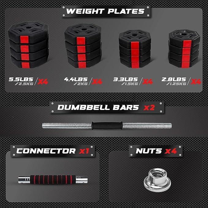 Yes4All Upgraded 44lbs/66lbs Pair Adjustable Weights Dumbbells Set, Free Weights Dumbbells Set with Connector, Cement Mixture