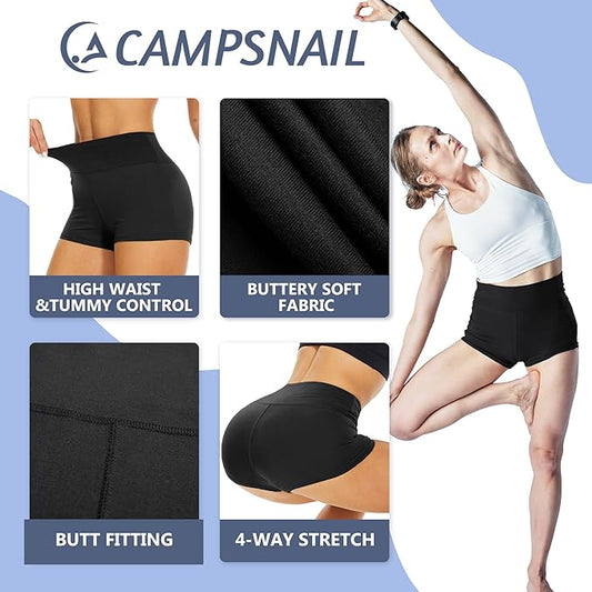 CAMPSNAIL Workout Biker Shorts Women - 3"/5"/8" High Waisted Tummy Control Spandex Booty Volleyball Shorts for Yoga Dance