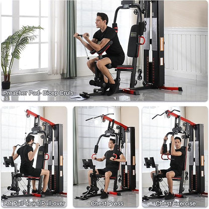 Home Gym, Multifunctional Workout Equipment with Leg Press, Exercise Equipment for Home with Pulley System