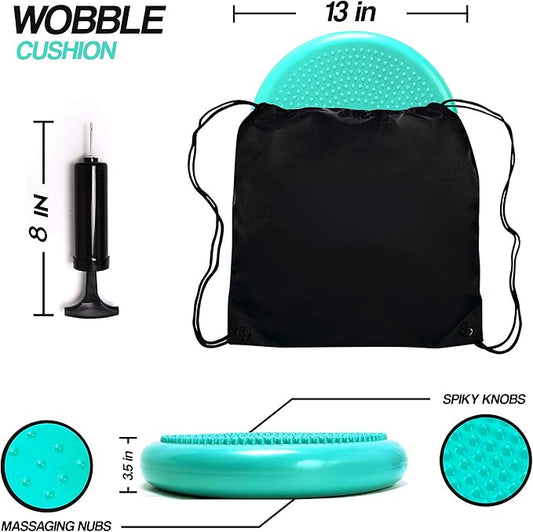 RFAQK Inflated Air Stability Wobble Cushion - Wiggle Seat to Improve Sitting Posture & Attention, Stability Balance Disc for Physical Therapy Exercise [Extra Thick, Pump, Bag, E-Book Included] (Green)