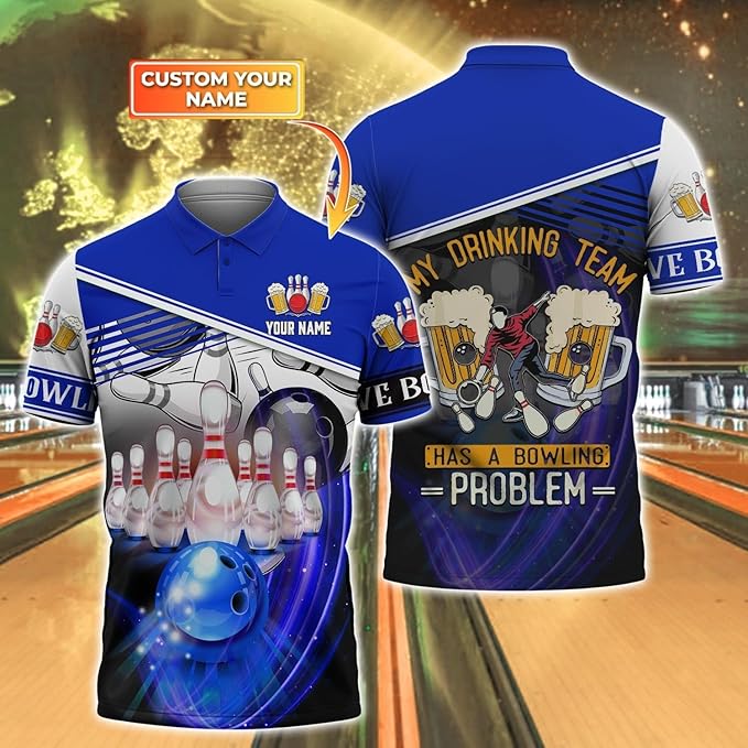 Personalized 3D Bowling Polo Shirts, Custom Name, Team Name Shirt, Bowling Shirts for Men Women, Birthday, Christmas