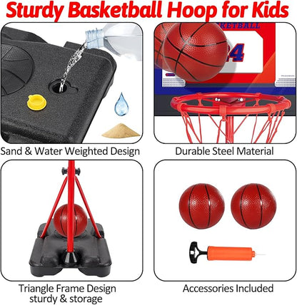 Kids Basketball Hoop Adjustable Height 3.5 ft-6.2 ft 2-4-6-8 First