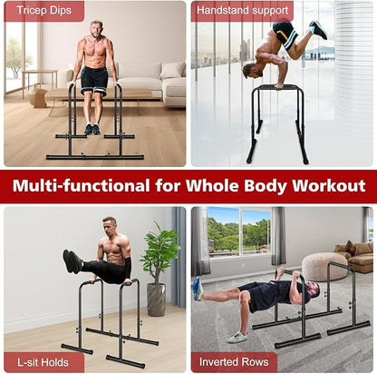 MIUDGIG Adjustable Height Parallel Push Up Stand, Dip Stand Station for Strength Training, Heavy Duty Steel Parallel Bar Station, Home Gym Fitness Workout Dip bar Station,Tricep Dips,Pull-Ups,Push-Ups
