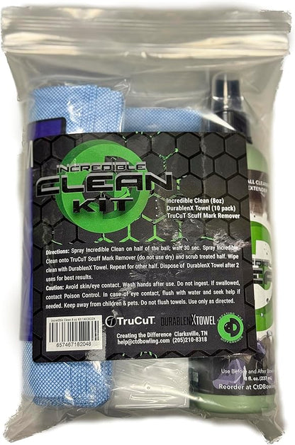 Creating the Difference Incredible Clean Kit | Bowling Ball Cleaner and Life Extender | Strongest Formula Available | Includes 8 oz Bottle Plus a Trucut Scuff Mark Remover & 10 DurablenX Towels