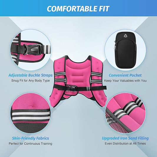 ZELUS Weighted Vest, 8lb Weight Vest with Reflective Stripe for Workout, Strength Training, Running, Fitness, Muscle Building, Weight Loss, Weightlifting