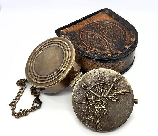 Be strong and courageous Brass Compass with Leather
