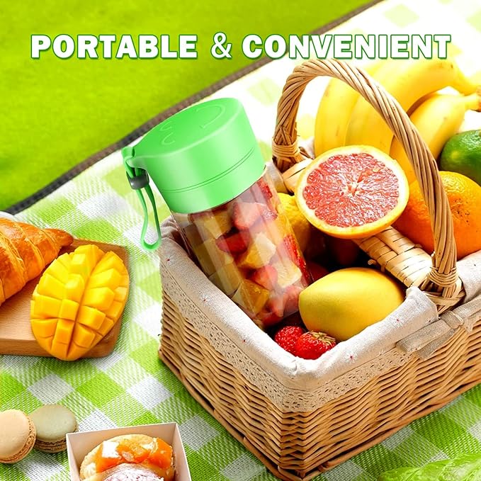 Cordless Portable Personal Size Blender - Make Smoothies and Shakes, Powerful Blending Easy-to-Clean Mini Blender, Great for Kitchen, Home, Party, Travel, Outdoor, Green