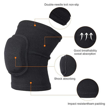 PATIKIL S Size Protective Knee Pads, 6 Pairs Sponge Volleyball Knee Pads Breathable Dance Knee Pads Brace for Women Men Football Basketball Workout, Black