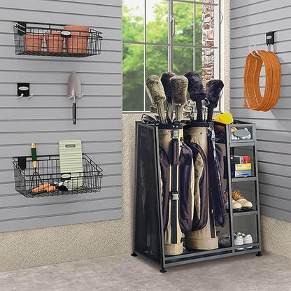 Suncast Golf Bag & Golfing Equipment Heavy-Duty Metal Organizer Rack w/ 3 Storage Shelves