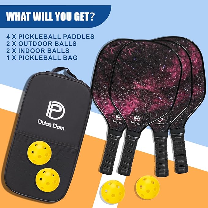 DULCE DOM Pickleball Paddles 2/4 with 4 Pickleball