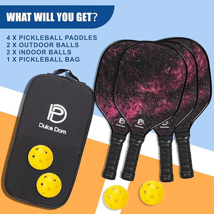 DULCE DOM Pickleball Paddles 2/4 with 4 Pickleball