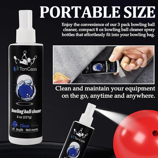 TonGass (3-Pack, Total 24 oz Bowling Ball Cleaner Spray Portable Bowling Cleaner Accessories Bowling Ball Oil Scuff and Belt Mark Cleaner Restores Tack and Prolongs Lifespan of Ball