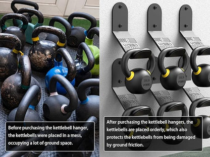 Kettle Bell Wall Rack, Wall Mounted Kettle Bell Storage Hanger, Gym Storage Mount for Many Size Kettlebell, Kettlebell Rack with Rubber mat is Choice for Home or Commercial Gyms