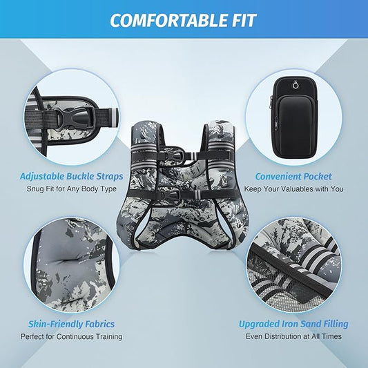 ZELUS Weighted Vest, 16lb Weight Vest with Reflective Stripe for Workout, Strength Training, Running, Fitness, Muscle Building, Weight Loss, Weightlifting