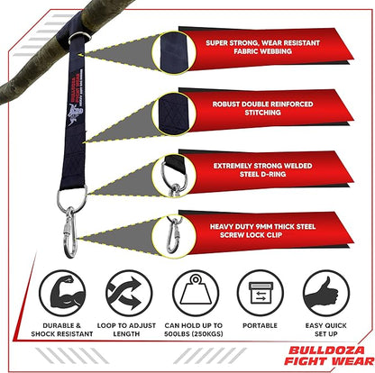 Boxing Punch Bag Strap/Sling – Heavy Duty Bag Hanger with 9mm Steel Screw Lock Carabiner - 500lbs Bag Holding Capacity Strap Mount Black 3 Sizes