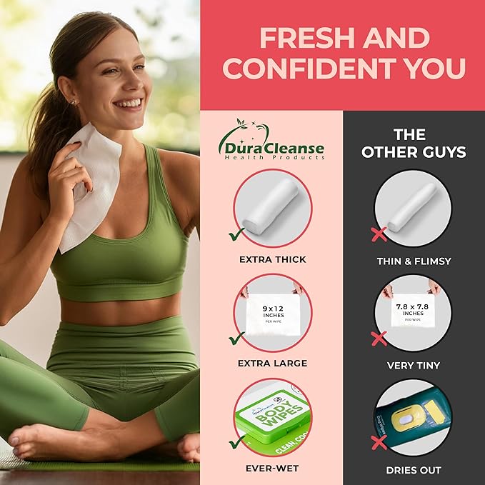 Body Wipes for Women, Extra Moist No Rinse Bathing Wipes (2pk), 100 XL Shower Cloths + 8 Deodorizing Bath Cloths - 9"x12" Travel Size After Gym Cleaning Essentials, Toiletries for Womens Hygiene