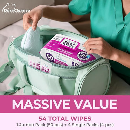 XL Bath Wipes for Adults Bathing No Rinse (4pk) - 200 Count + 8 16ravel Wipes - 9"x12" Disposable Washcloths for Adults - Surgery Recovery Supplies, Elderly Incontinence & Health Care Products
