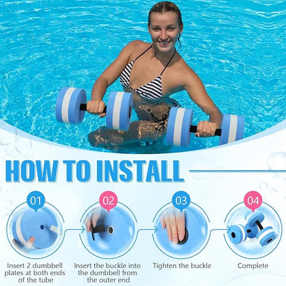 4 Pcs Water Weights Aquatic Exercise Dumbbells for Pool Water Dumbbell Set EVA Foam Pool Weights Dumbbells Resistance Water Aerobics Weight Fitness Barbells Equipment