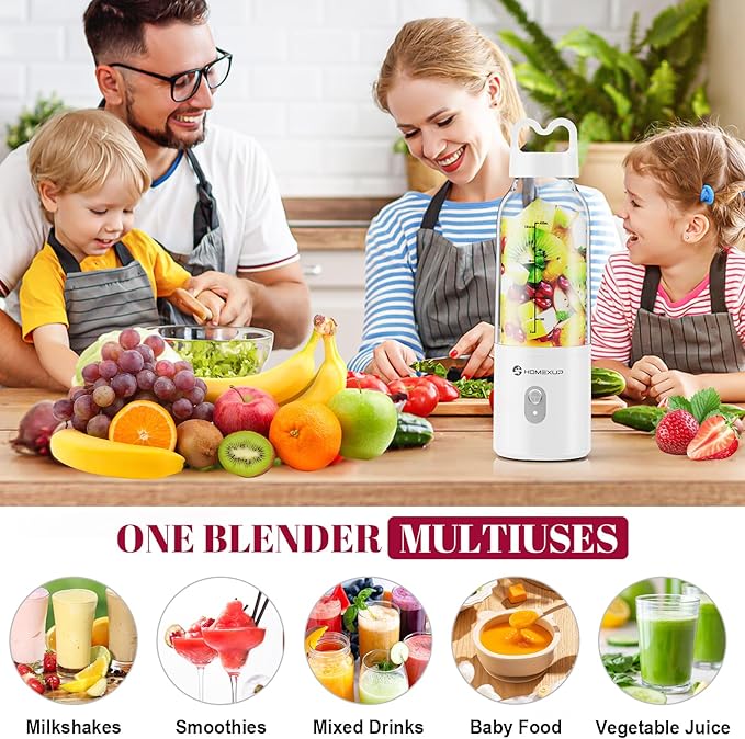 2PCS Portable Personal Blender 17 OZ/500 ML Juicer, 175W Personal Size Blender, Ideal for Smoothies, Ice Blending, Juicing, and Food Processing, Compact, Convenient, and Versatile（Blue&White）