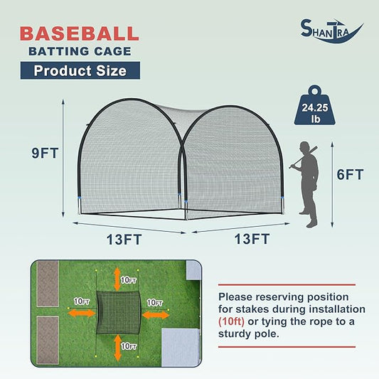 SHANTRA Batting Cage with Frame and Net 13ft & 22ft Baseball