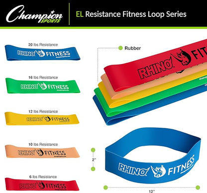 Champion Sports Stretch Loop Bands for Men and Women, Light to Heavy Resistance - Durable Fitness Band for Strength Training, Stretching, Rehabilitation - Premium Home Workout Equipment