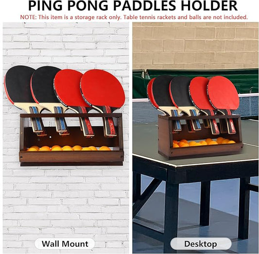 Ping Pong Paddle Holder, Ping Pong Paddle Storage Rack Hold 8 Rackets, 2-in-1 Wall Mount & Countertop Table Tennis Holder for Garage, Game Room, Bar and Men Cave
