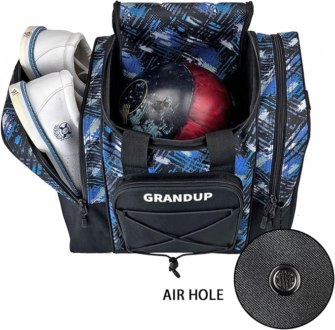 GRANDUP Bowling Ball Bag for Single Ball - Black Bowling accessories Ball Tote Bag Bowling Bag with Padded Ball Holder - Fits Bowling Shoes Up to Mens Size 14