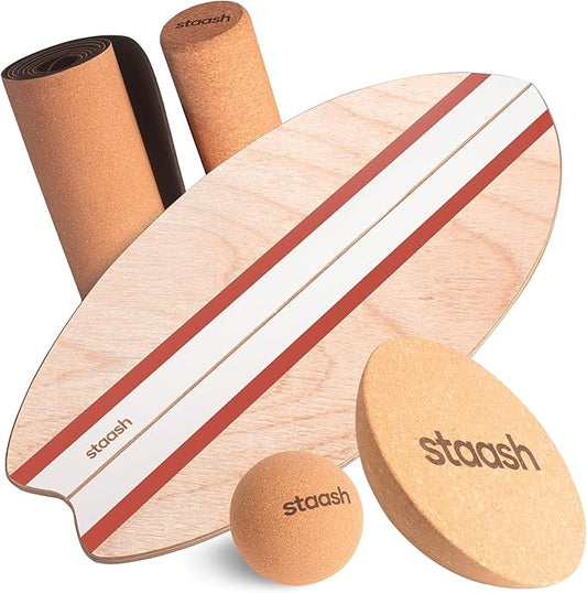 STAASH® Balance Board – Starter (Board + Roller) or Full Kit (w/Mat, Ball & Disc) – Core Balance Trainer for Fitness, Rehab, Surf – Free Coaching Videos