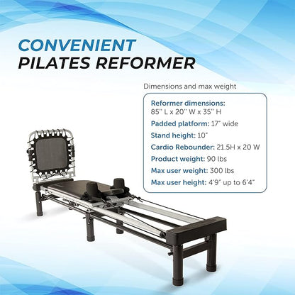AeroPilates Reformer - Pilates Reformer Workout Machine for Home Gym - Cardio Fitness Rebounder- Up to 300 lbs Weight Capacity, Black
