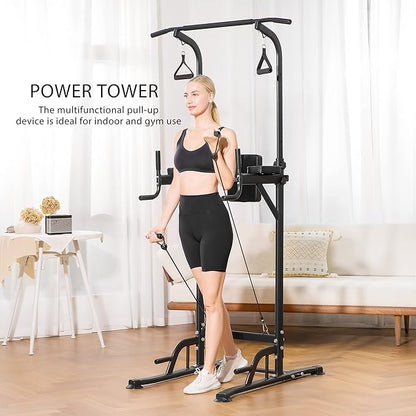 VIVOHOME Height Adjustable Multi-Function Power Tower with Backrest 330LBS