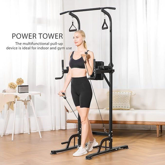 VIVOHOME Height Adjustable Multi-Function Power Tower with Backrest 330LBS