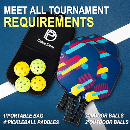 DULCE DOM Pickleball Paddles 2/4 with 4 Pickleball